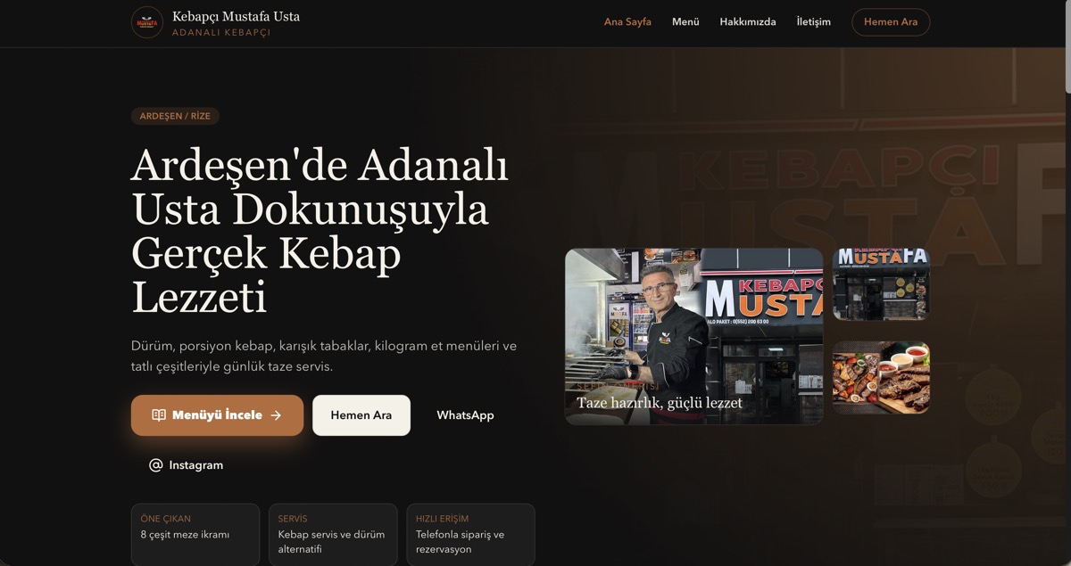 Kebapçı Mustafa Usta web sitesi ekran görüntüsü