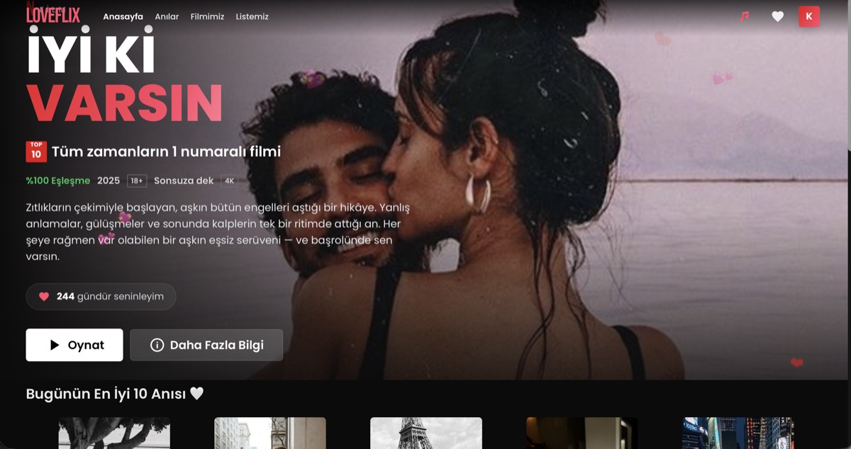 Loveflix web sitesi ekran görüntüsü